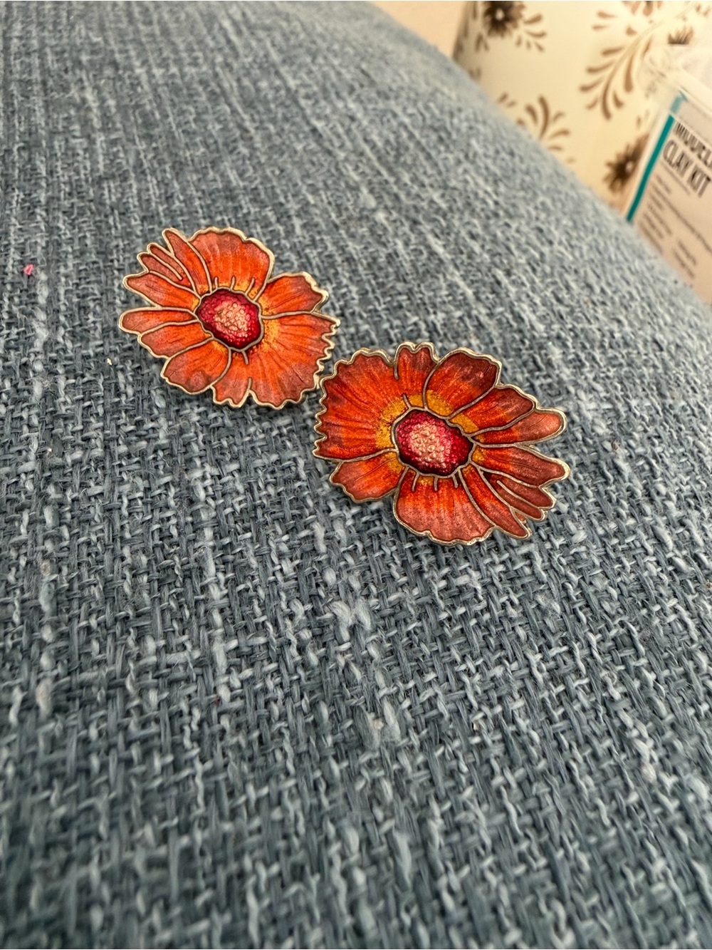 Vintage Orange Floral Enamel Stud Earrings - Women Accessories